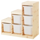 TROFAST: light wood, white bins, 3-tier storage for toys.