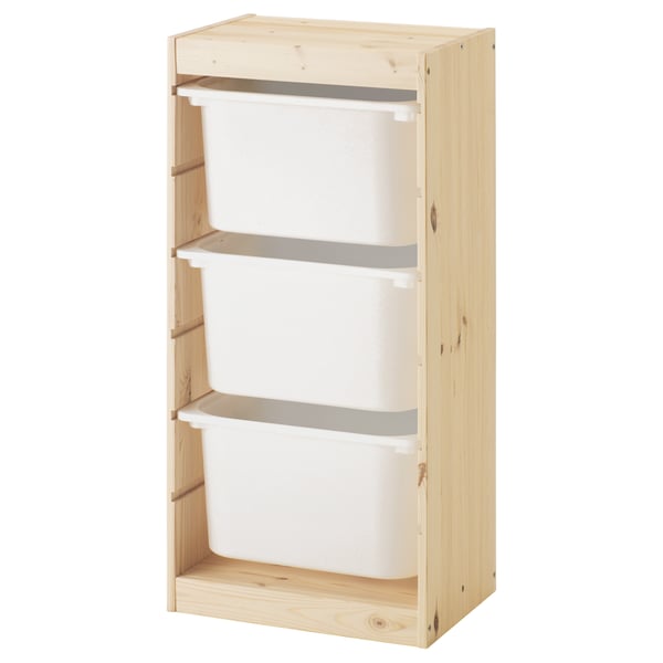 IKEA TROFAST toy storage, light wood & white bins.
