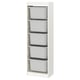 TROFAST storage: white frame holds five drawers, organized and sturdy.