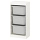TROFAST storage unit with 3 grey bins, open design for easy access. Also available in white.