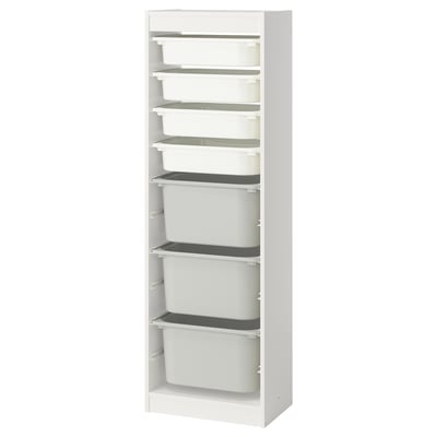 TROFAST: white kids storage unit with multiple removable bins.