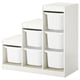 White TROFAST kids storage unit with three shelves and six bins, plastic and wood.