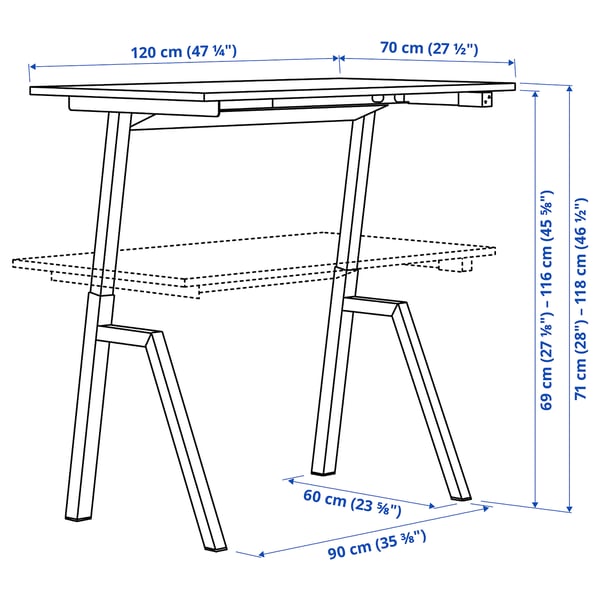TROTTEN Desk sit/stand, electric/white, 120x70 cm