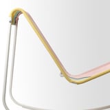 Modern outdoor rocker with white frame and yellow seat, designed for comfort and durability.