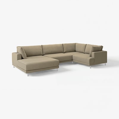UPPÅKRA sectional sofa, tan, modern design, clean lines, multiple cushions.