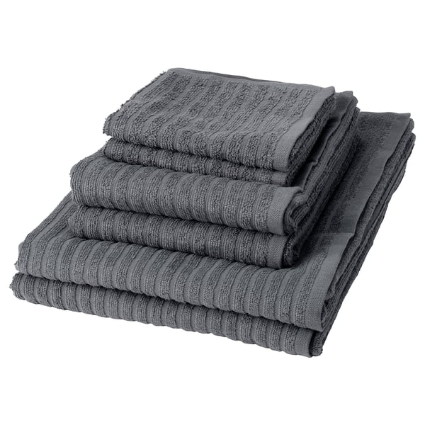 VÅGSJÖN Towel, set of 6, dark grey, 30x50/50x100/70x140cm
