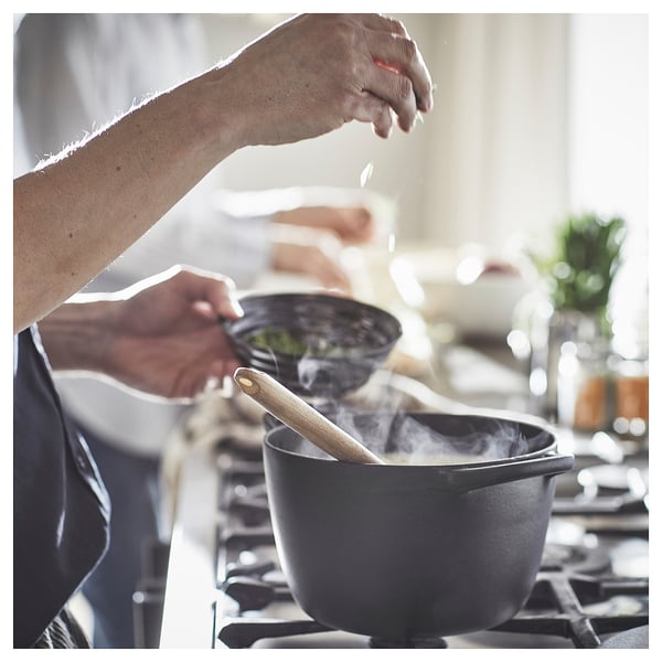 VARDAGEN Casserole with lid, enamelled cast iron matte/black, 5.3