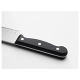Knife with black handle and stainless steel blade, designed for lasting sharpness and balance.