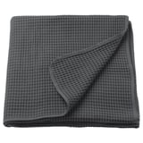 VÅRELD grey cotton bedspread, square folded, textured weave design.