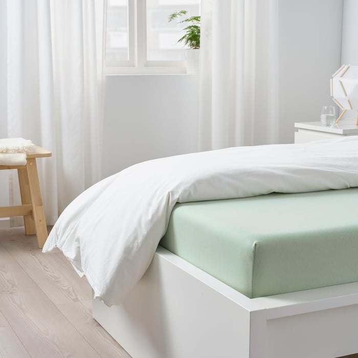 VÅRVIAL Fitted sheet, light green, 90x200 cm IKEA