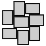 Black VÄXBO frame holds 8 photos, various shapes, abs plastic, sleek design.