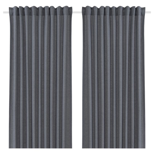Pair of grey curtains from VÄXELBRUK, made from recycled materials.