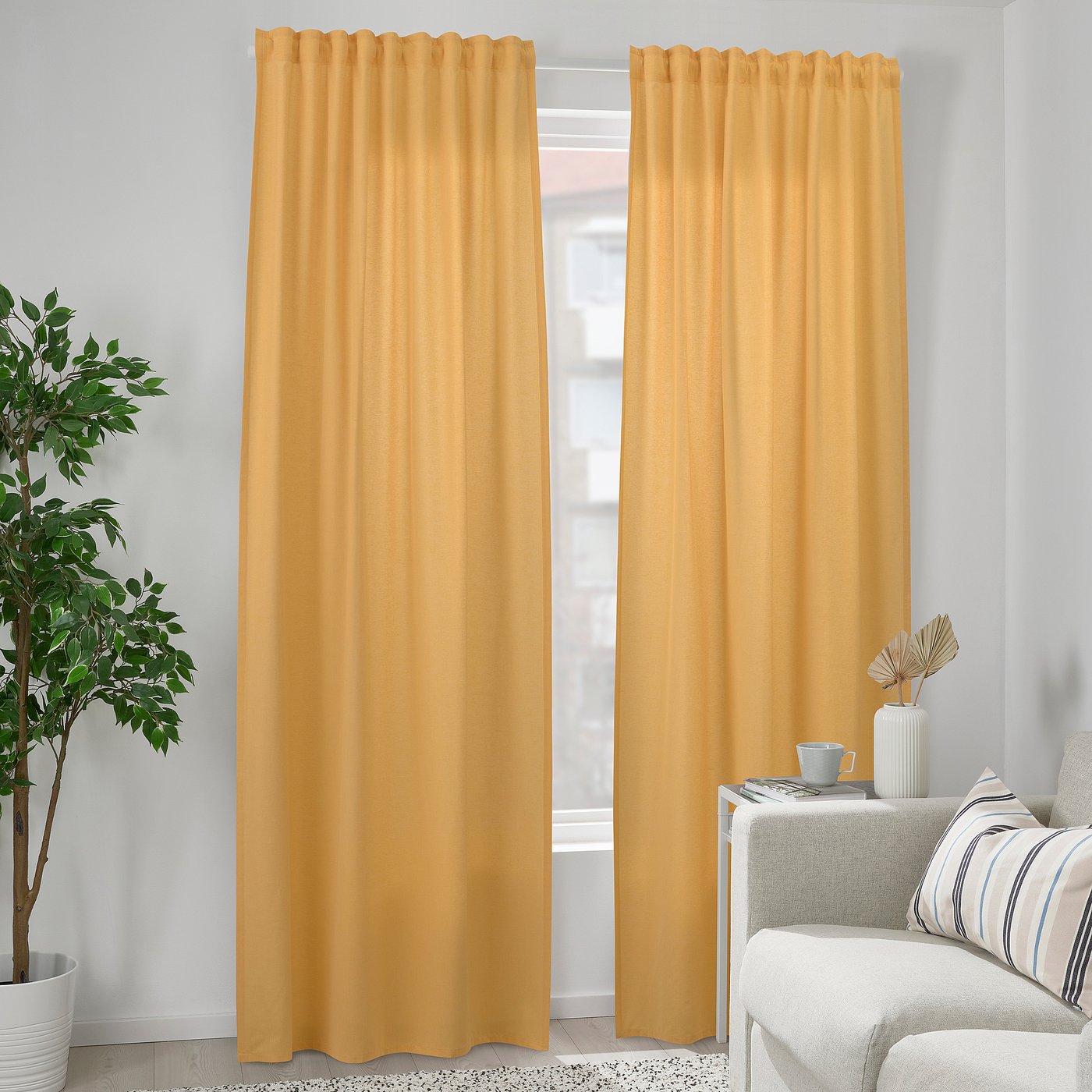 VÄXELBRUK curtains, 1 pair, yellow, 140x300 cm - IKEA Spain