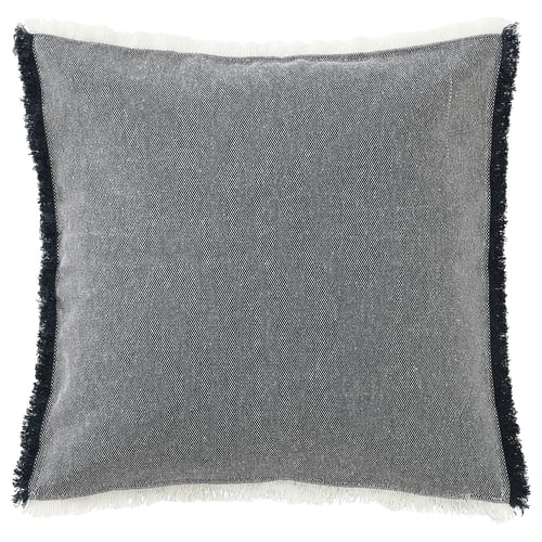 IKEA VÄXELBRUK dark blue & white cushion cover. Square, fringed, zip side, recycled fabric.