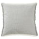 Square grey-white fringed cushion cover with zipper, made from recycled materials.