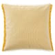 Square yellow & white fringed cushion cover, made from recycled fibers.