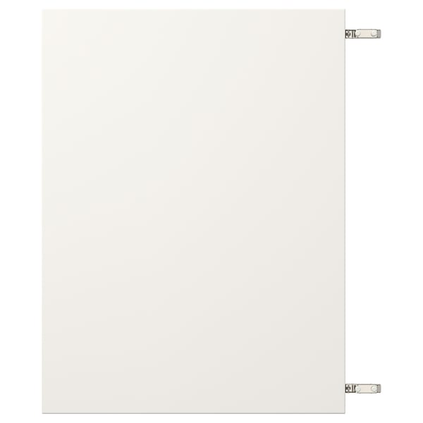 White cabinet with VEDDINGE design. Nickel-plated hinges, fiberboard door, rectangular shape.