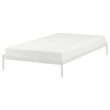 VEVELSTAD bed: modern white metal frame, simple design, clean lines, popular color.