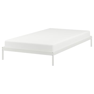VEVELSTAD bed: modern white metal frame, simple design, clean lines, popular color.
