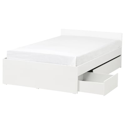 White VIHALS bed frame with 2 storage boxes.
