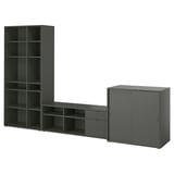 Dark gray VIHALS storage set: bookcase, tv stand, cabinet with sliding doors - modern wood & acrylic design