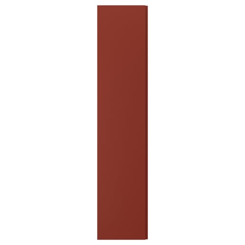 Red rectangular panel, modern minimalist design, integrated groove handle.