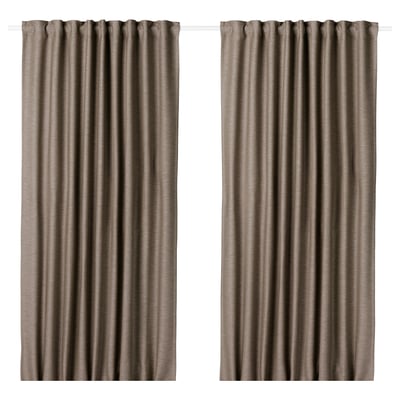 Two brown, solid VILBORG curtains hung side by side, showcasing smooth fabric and simple design.