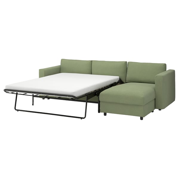 VIMLE 3-seat sofa-bed with chaise longue, Mosshed grey-green