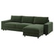 VIMLE 3-seat sofa-bed with chaise longue, with wide armrests/Johanneshov dark green