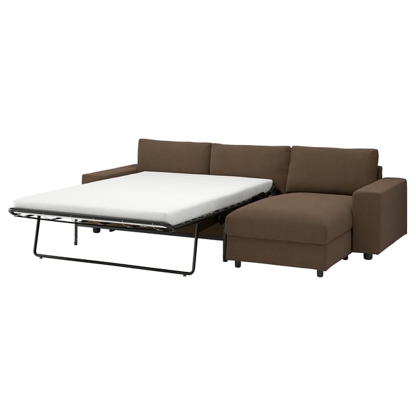 VIMLE 3-seat sofa-bed with chaise longue, with wide armrests/Mosshed dark brown