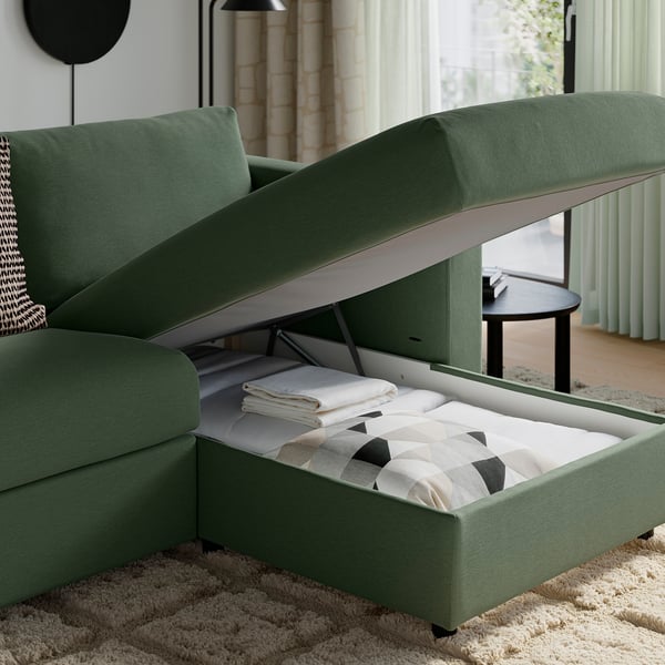 VIMLE 3-seat sofa, with chaise longue/Knäbäck grey-green