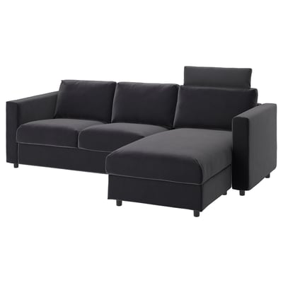VIMLE sectional sofa, grey, velvet, l-shape, modern design.