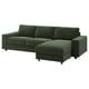 VIMLE 3-seat sofa with chaise longue, with wide armrests/Johanneshov dark green