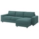 VIMLE 3-seat sofa with chaise longue, with wide armrests/Kelinge grey-turquoise