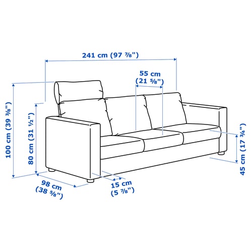 Illustration with measurements for the product: VIMLE.