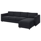 VIMLE sectional sofa, dark gray, modern l-shape, soft fabric, 3 cushions, storage chaise.