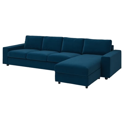 A teal blue VIMLE sectional sofa with a chaise lounge on one end, featuring a modern design with clean lines and storage under the seat.