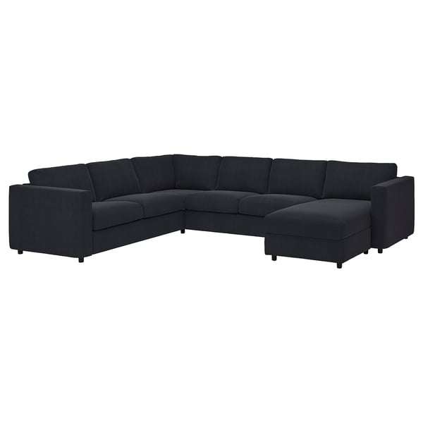 Dark gray VIMLE sectional sofa, modern design with removable machine-washable covers, l-shaped for corner placement.