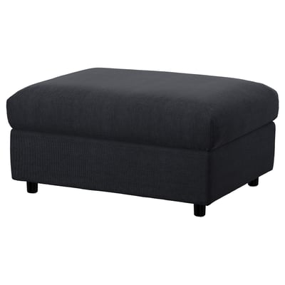 Dark grey VIMLE footstool, square, upholstered fabric, wooden legs.