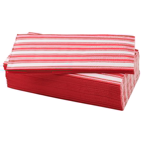 Stack of red and white striped VINTERFINT napkins, rectangular shape.