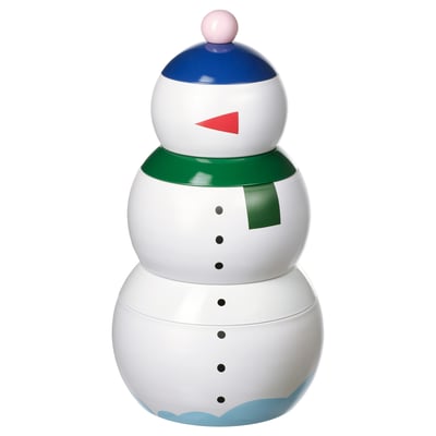 Three colorful, spherical containers with knobs on top, each in white, green, and blue with playful face markers.