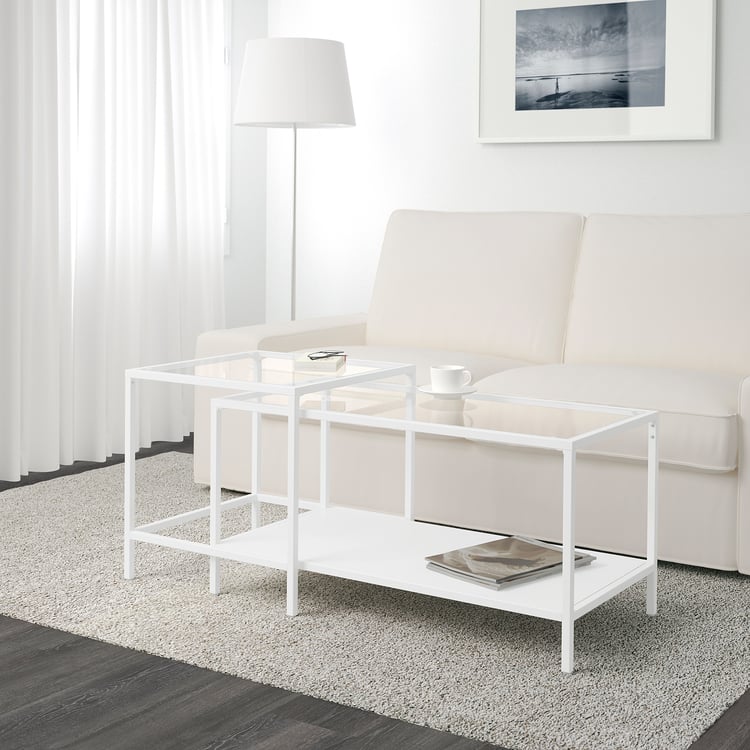 VITTSJÖ nest of tables, set of 2, white/glass, 90x50 cm IKEA Spain