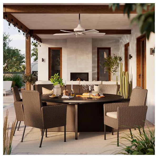 VITTSKÄR Table, plastic rattan outdoor/dark grey, 187 cm