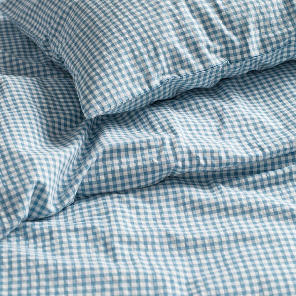 WEYMOUTHTALL Duvet cover and pillowcase, blue white/check, 150x200/50x60 cm