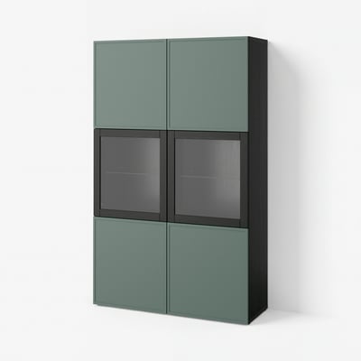 BESTÅ Vitrina, negro-marrón/Krukmakare gris verdoso oscuro, 120x42x193 cm