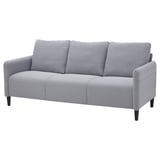 Sofá gris moderno, ANGERSBY, tres cojines, patas de madera, diseño elegante.