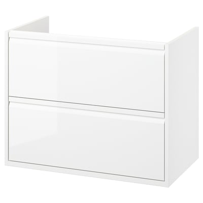Mueble de baño blanco ÄNGSJÖN: diseño elegante y moderno con tiradores y cajones integrados.