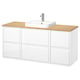Tocador de baño blanco moderno, encimera de madera, 3 cajones, lavabo cuadrado, diseño elegante.