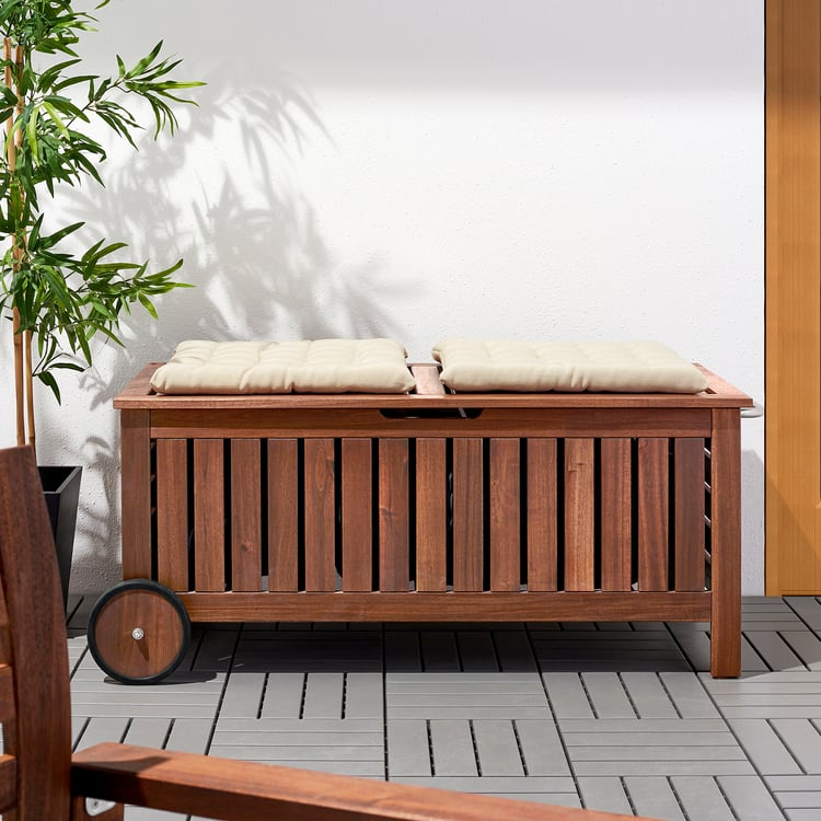 ÄPPLARÖ Banco jardín con almacenaje, tinte marrón marrón IKEA