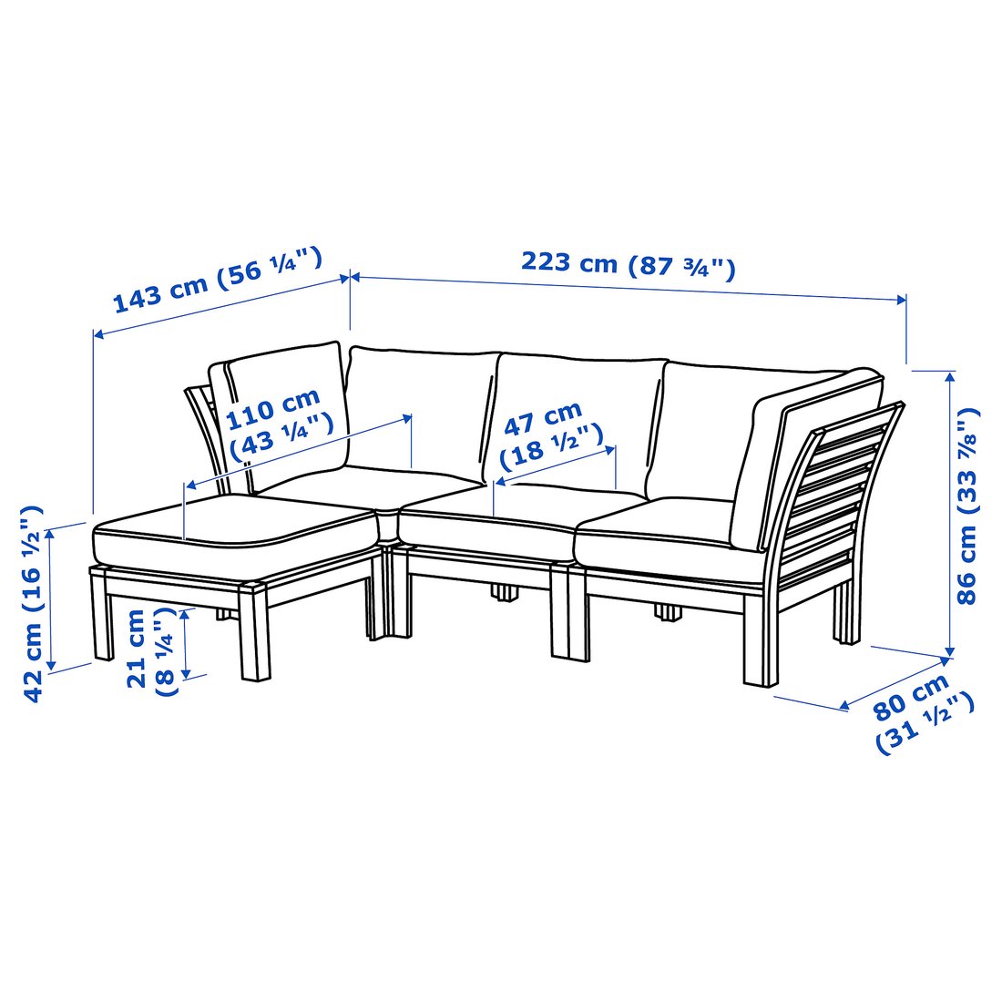 ÄPPLARÖ Sofá jardín modular 3 plazas +reposapiés tinte marrón/Järpön